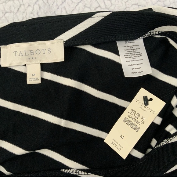 Talbots Sz M Maxi Skirt Knit Pull On Black White Stripe Elastic Waist New $79.50 - Picture 8 of 12